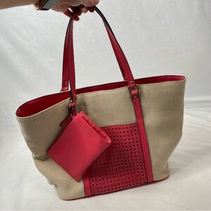 Oversized Tote Bag Faux Leather and Canvas
